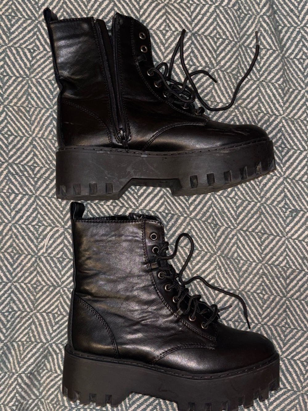 BAMBOO Black Faux Leather Chunky Platform Combat Boots